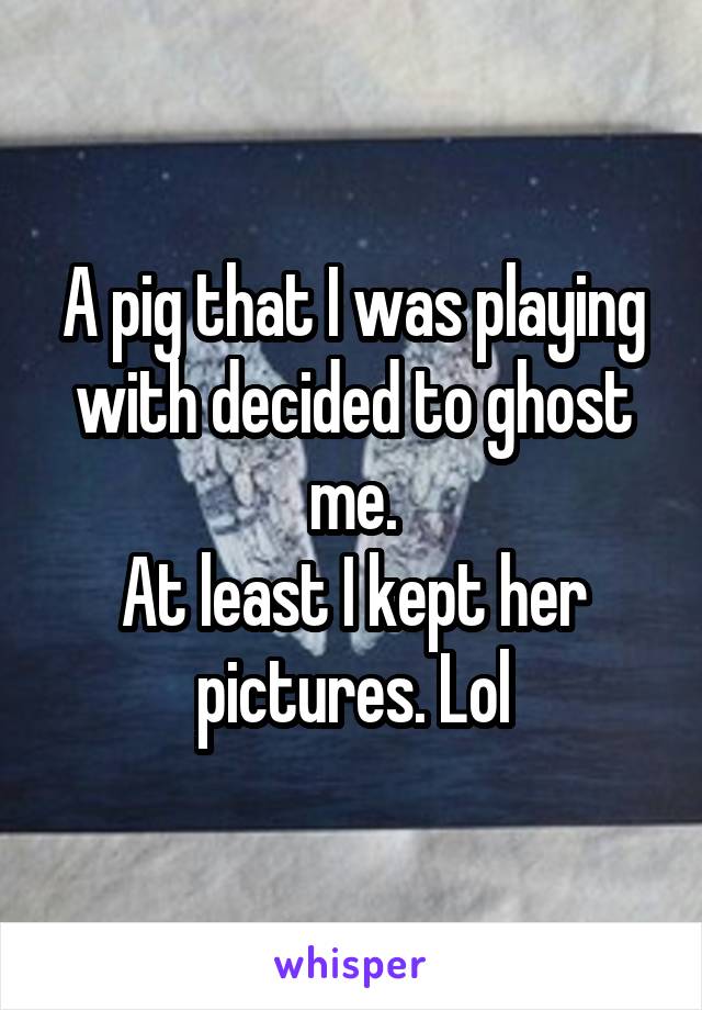 A pig that I was playing with decided to ghost me.
At least I kept her pictures. Lol