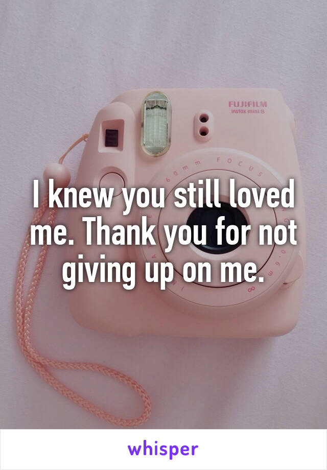I knew you still loved me. Thank you for not giving up on me.