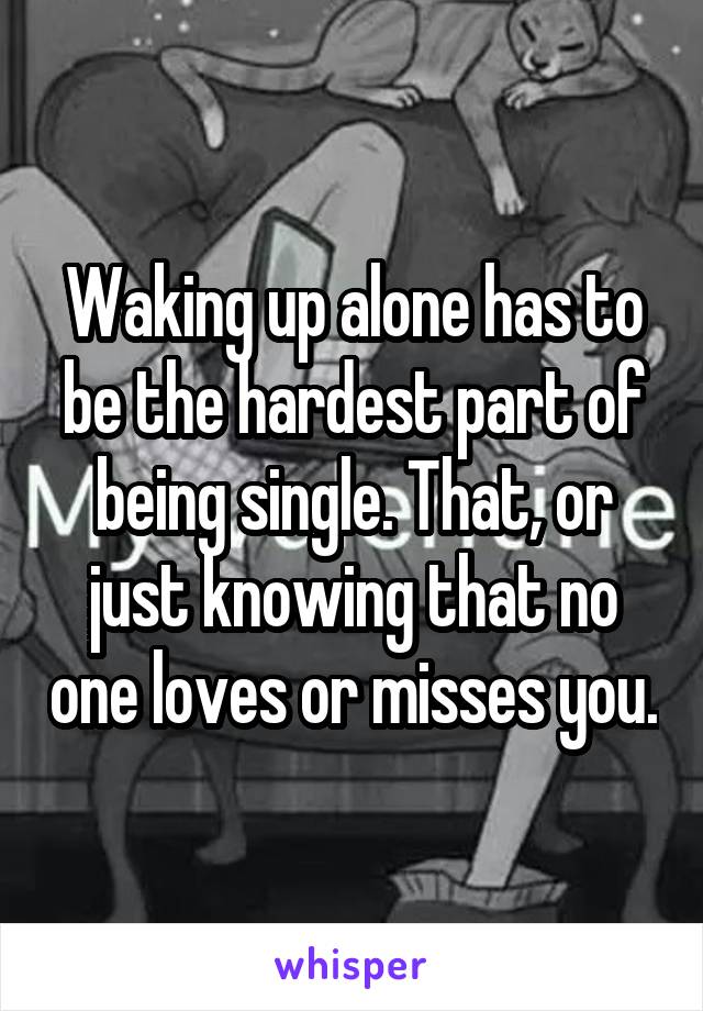 Waking up alone has to be the hardest part of being single. That, or just knowing that no one loves or misses you.