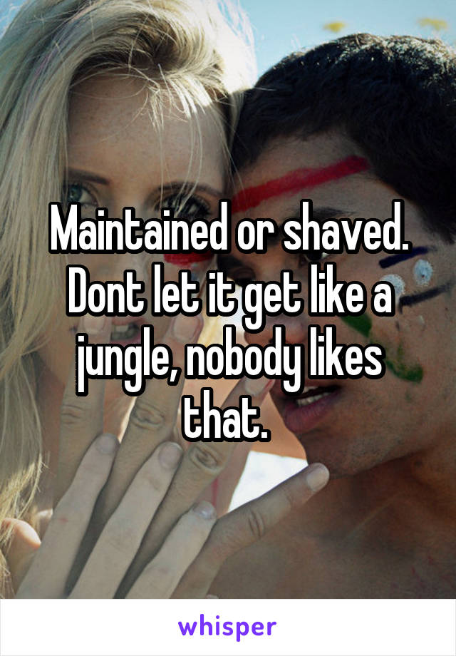 Maintained or shaved.
Dont let it get like a jungle, nobody likes that. 