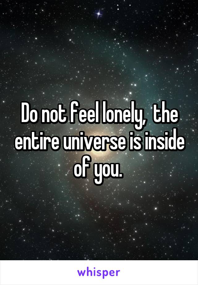 Do not feel lonely,  the entire universe is inside of you. 