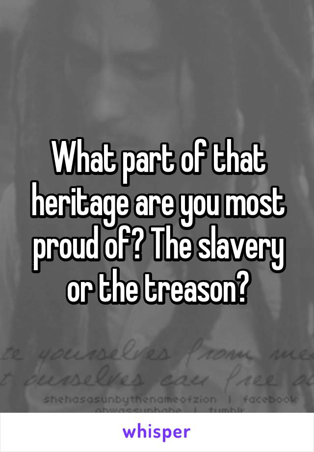 What part of that heritage are you most proud of? The slavery or the treason?