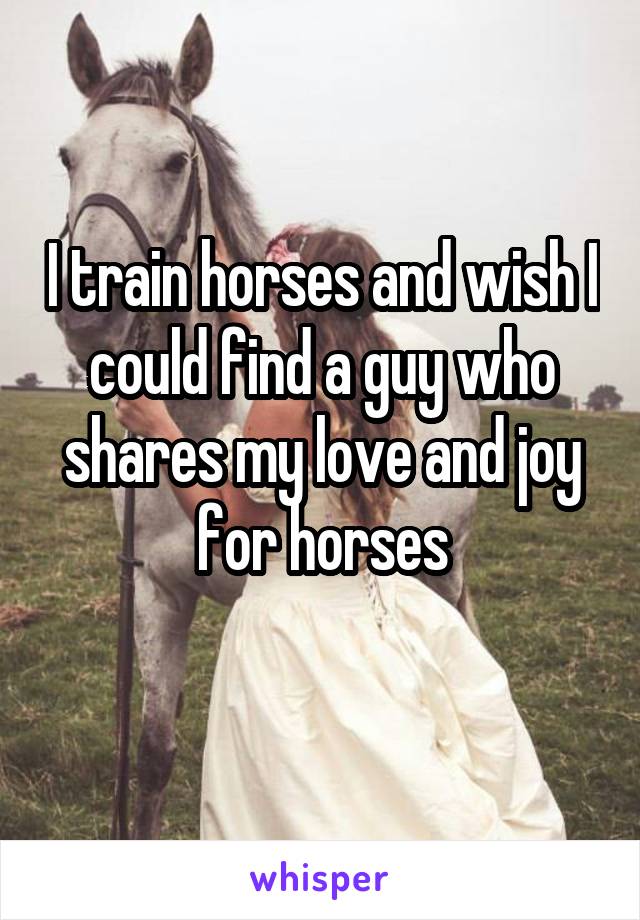 I train horses and wish I could find a guy who shares my love and joy for horses
