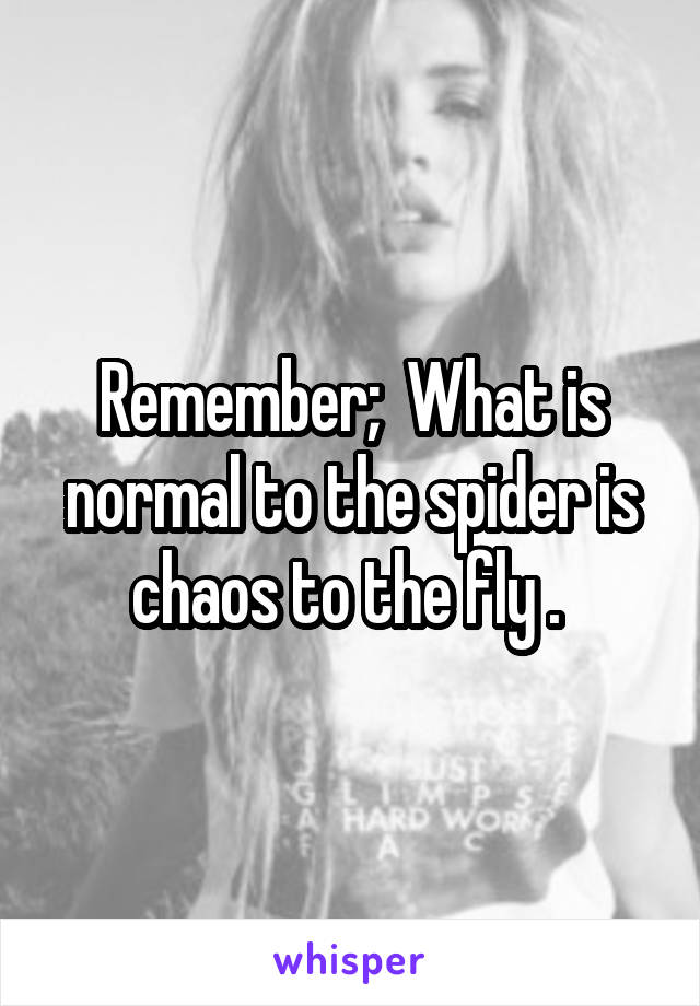 Remember;  What is normal to the spider is chaos to the fly . 