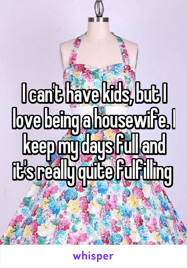 I can't have kids, but I love being a housewife. I keep my days full and it's really quite fulfilling 