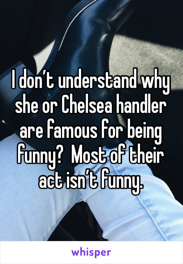 I don’t understand why she or Chelsea handler are famous for being funny?  Most of their act isn’t funny. 