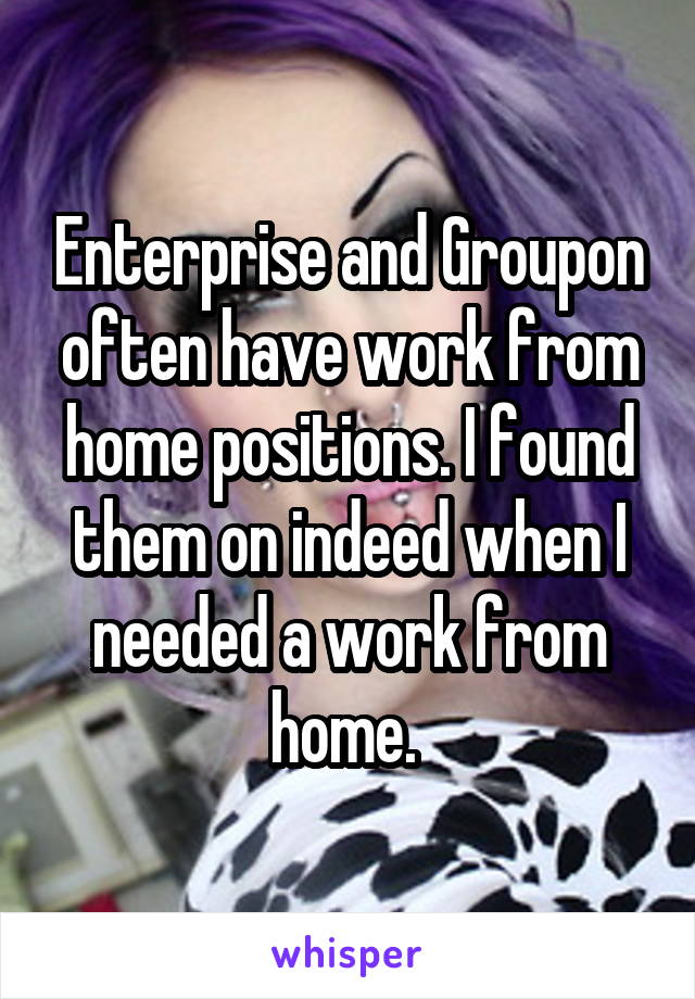 Enterprise and Groupon often have work from home positions. I found them on indeed when I needed a work from home. 