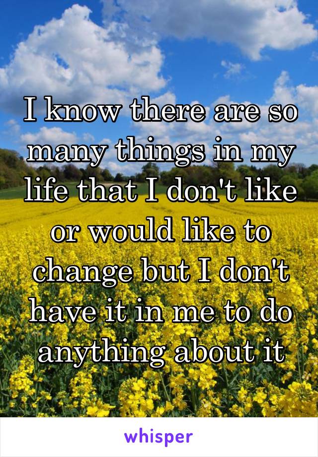 I know there are so many things in my life that I don't like or would like to change but I don't have it in me to do anything about it