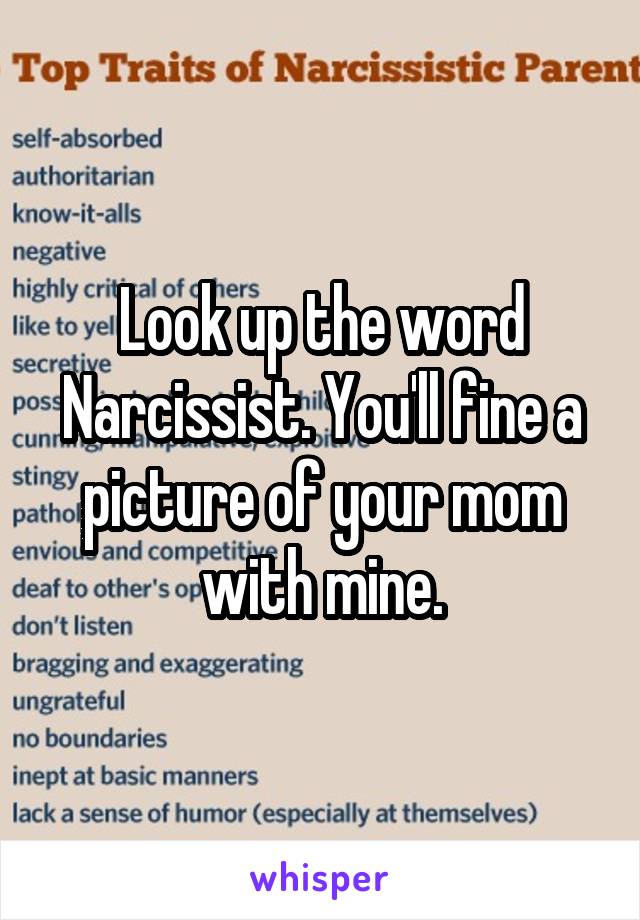 Look up the word Narcissist. You'll fine a picture of your mom with mine.