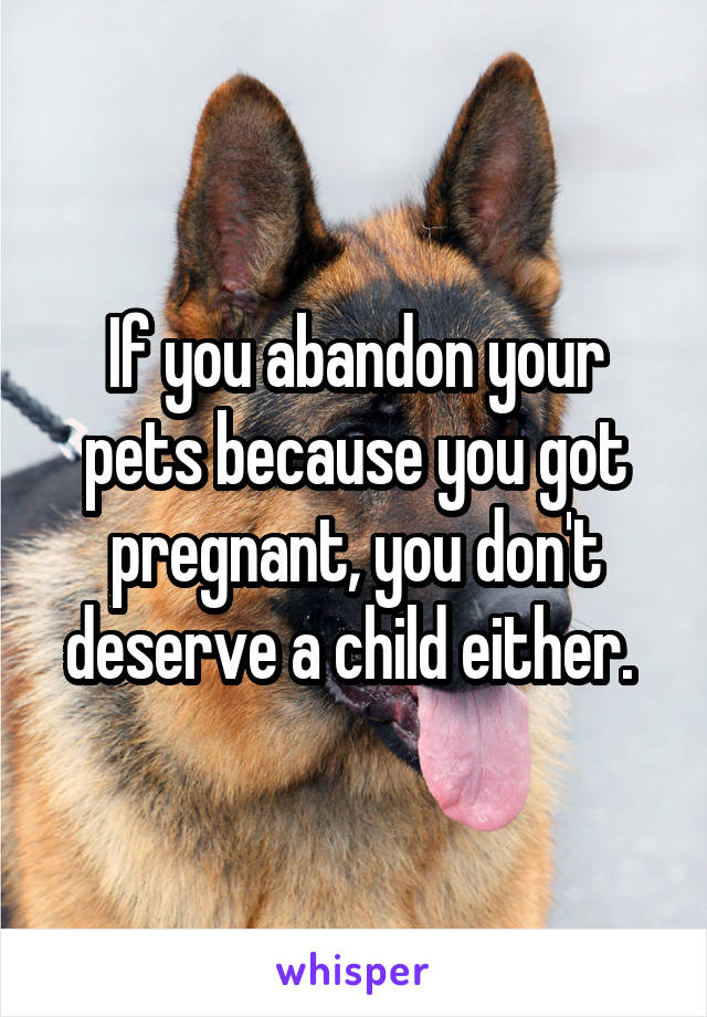 If you abandon your pets because you got pregnant, you don't deserve a child either. 