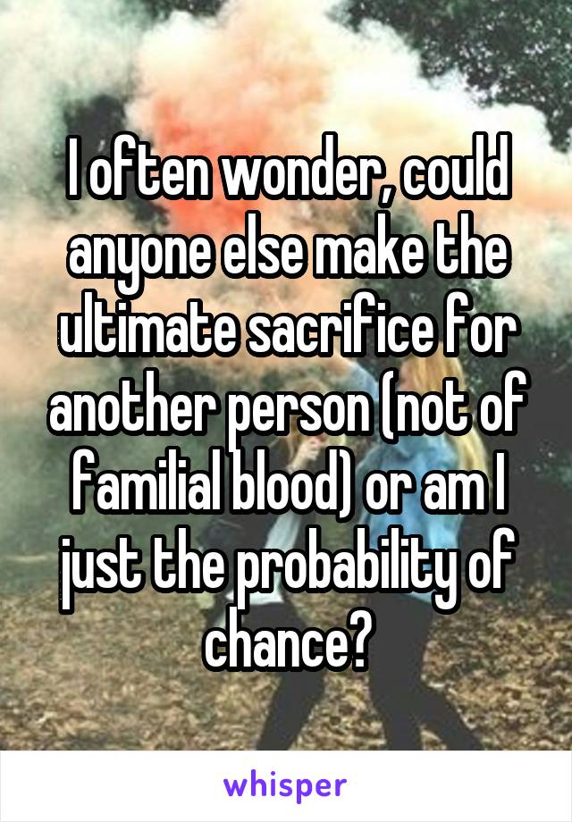 I often wonder, could anyone else make the ultimate sacrifice for another person (not of familial blood) or am I just the probability of chance?