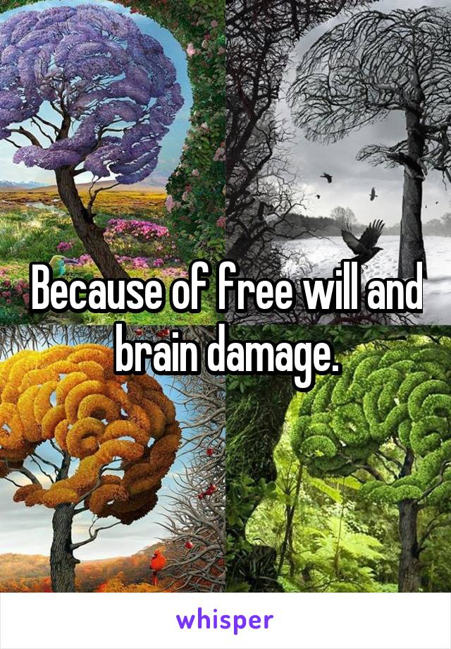 Because of free will and brain damage.