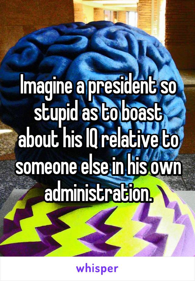 Imagine a president so stupid as to boast about his IQ relative to someone else in his own administration.