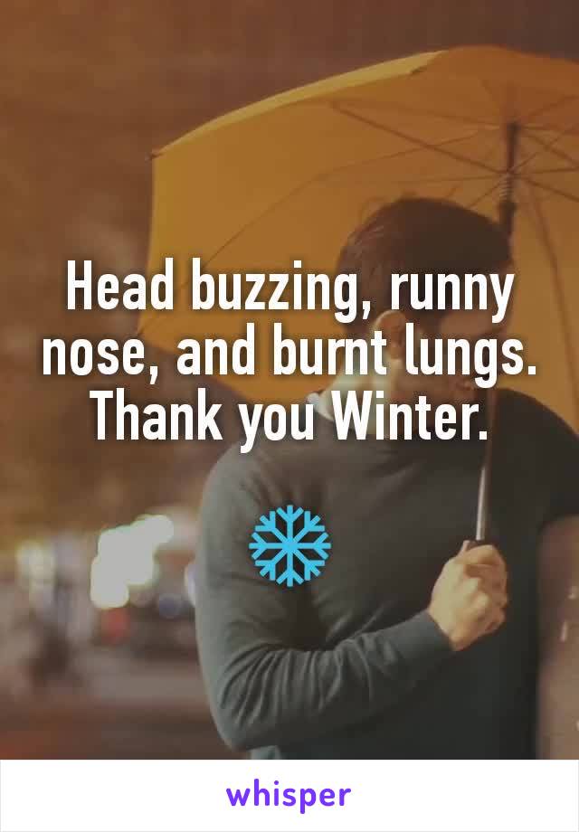 Head buzzing, runny nose, and burnt lungs. Thank you Winter.

❄️