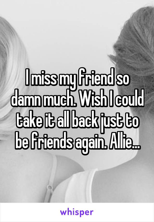 I miss my friend so damn much. Wish I could take it all back just to be friends again. Allie...