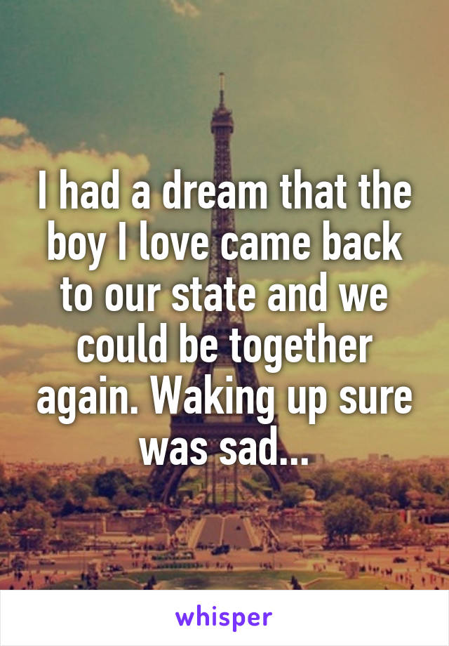 I had a dream that the boy I love came back to our state and we could be together again. Waking up sure was sad...