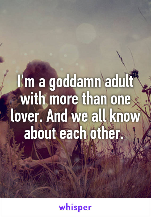 I'm a goddamn adult with more than one lover. And we all know about each other. 