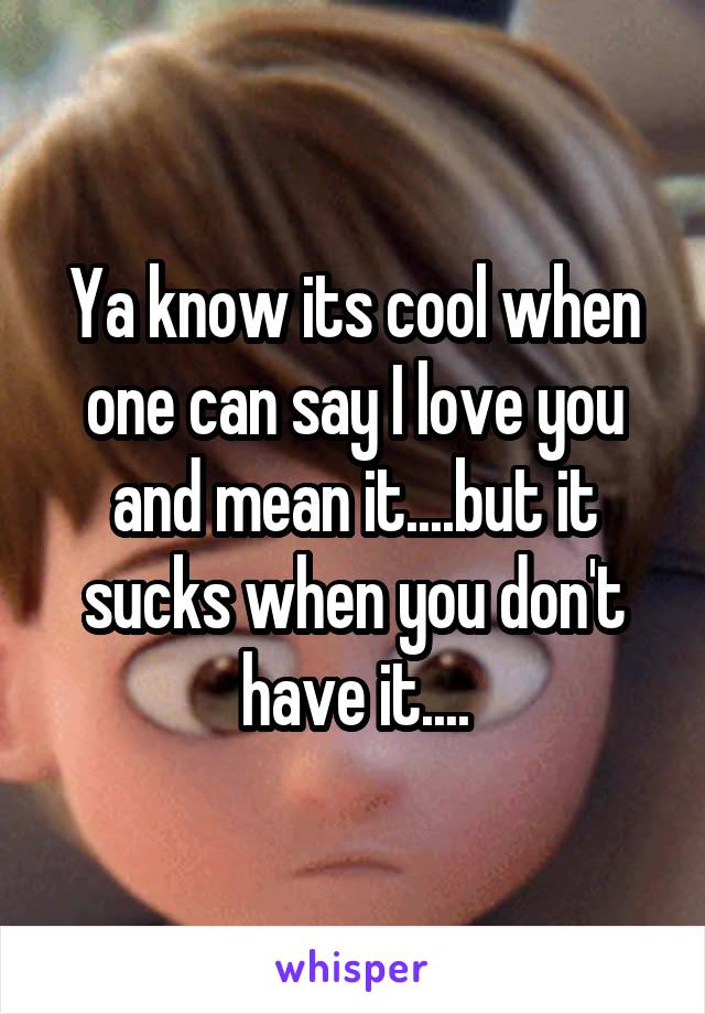 Ya know its cool when one can say I love you and mean it....but it sucks when you don't have it....