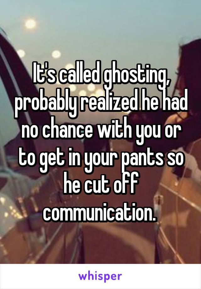 It's called ghosting, probably realized he had no chance with you or to get in your pants so he cut off communication. 