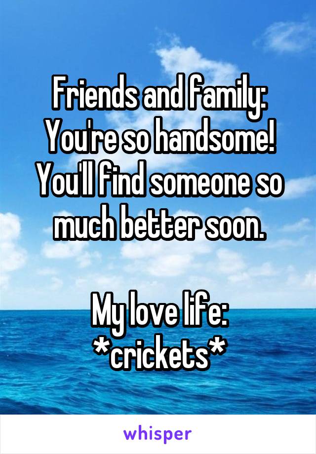 Friends and family: You're so handsome! You'll find someone so much better soon.

My love life: *crickets*