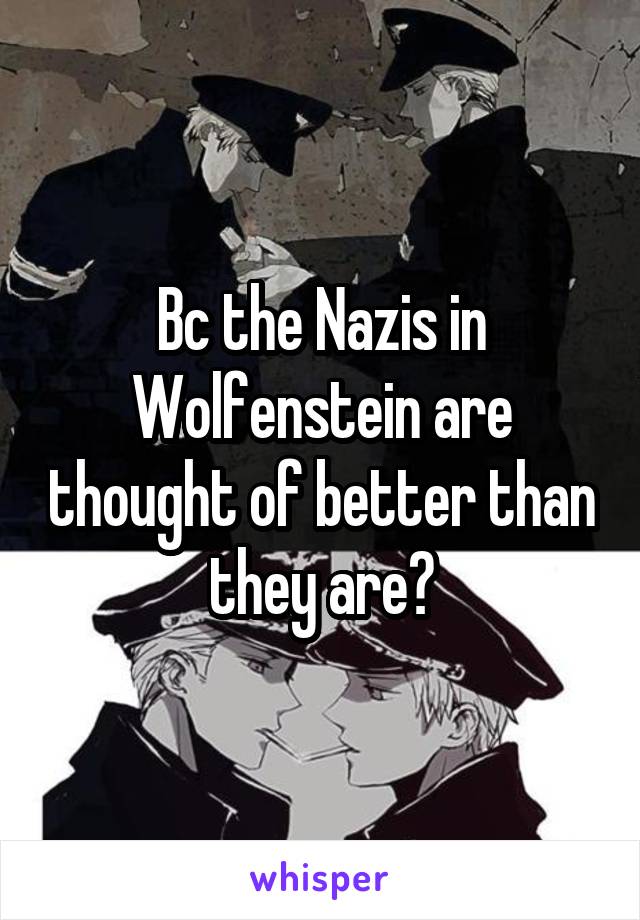 Bc the Nazis in Wolfenstein are thought of better than they are?