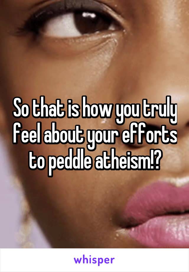 So that is how you truly feel about your efforts to peddle atheism!?