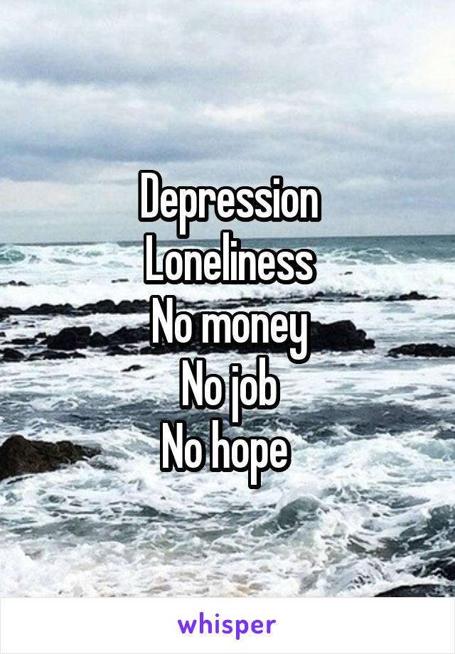 Depression
Loneliness
No money
No job
No hope 