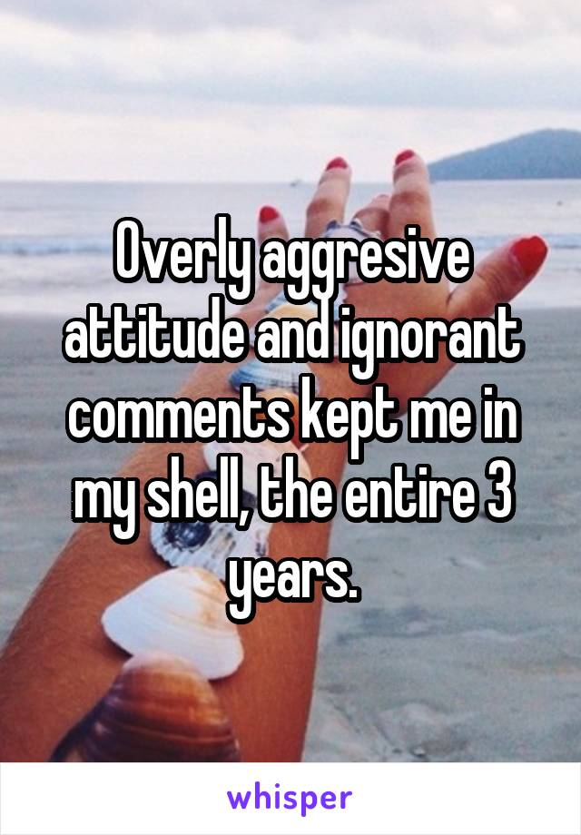 Overly aggresive attitude and ignorant comments kept me in my shell, the entire 3 years.