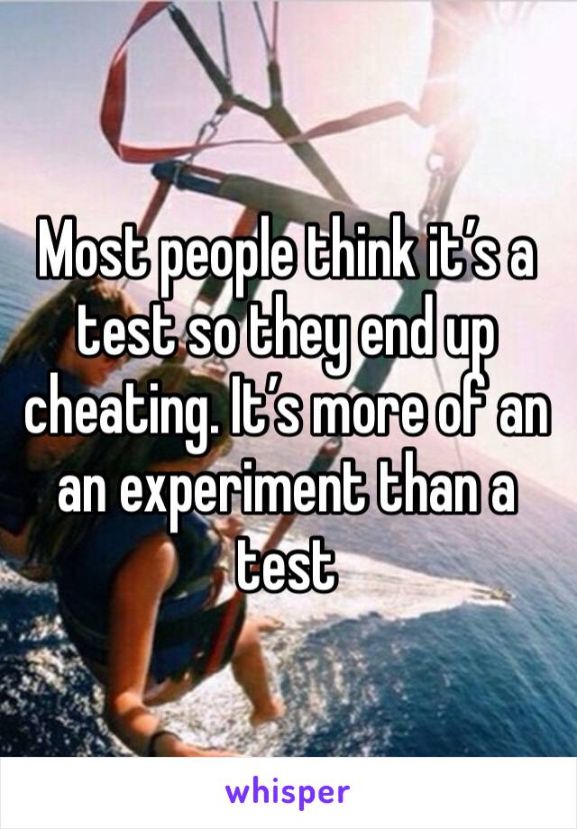 Most people think it’s a test so they end up cheating. It’s more of an an experiment than a test 