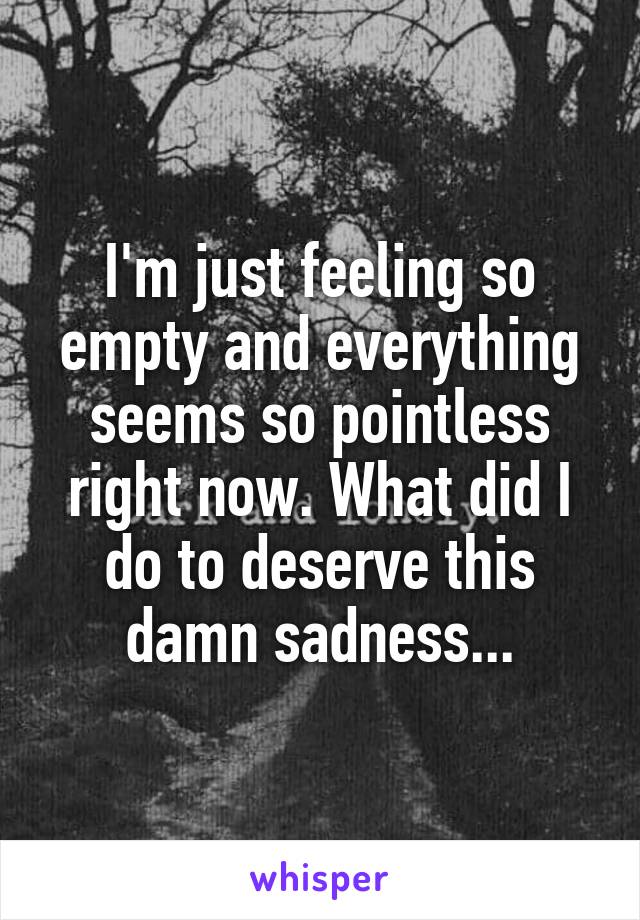 I'm just feeling so empty and everything seems so pointless right now. What did I do to deserve this damn sadness...