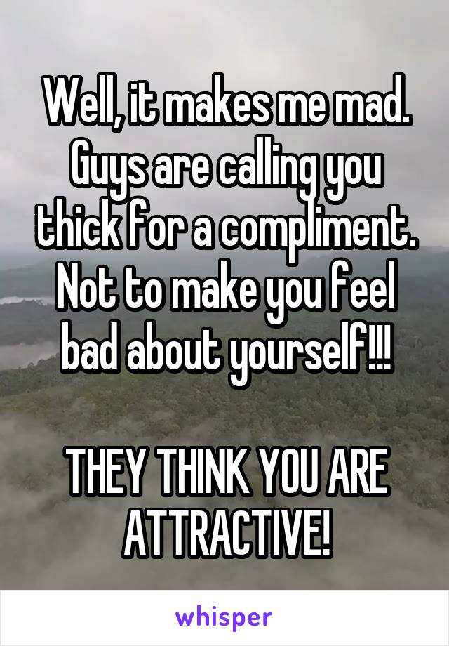 Well, it makes me mad. Guys are calling you thick for a compliment. Not to make you feel bad about yourself!!!

THEY THINK YOU ARE ATTRACTIVE!