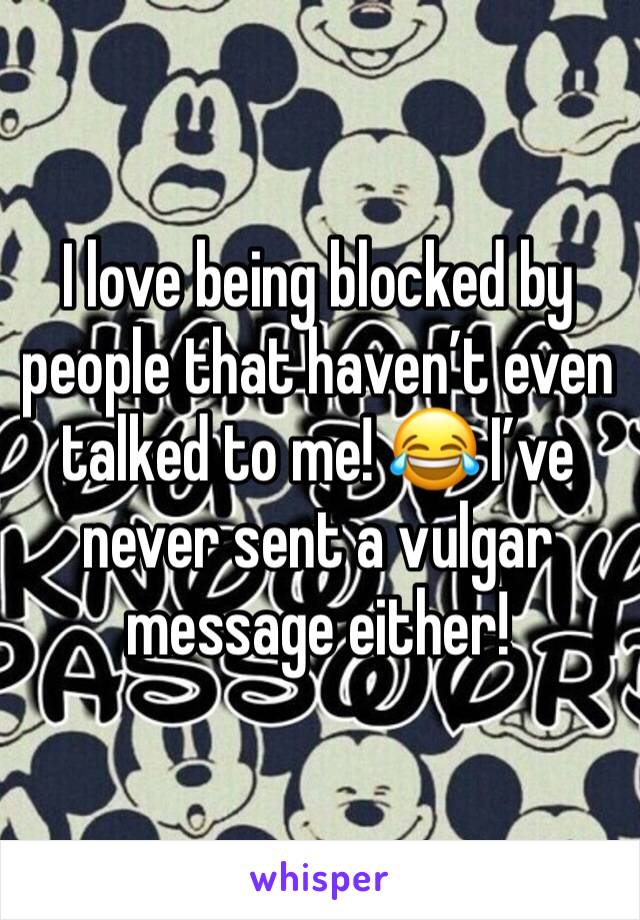 I love being blocked by people that haven’t even talked to me! 😂 I’ve never sent a vulgar message either! 