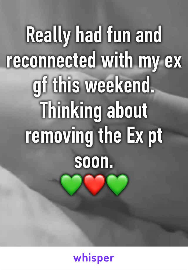 Really had fun and reconnected with my ex gf this weekend.
Thinking about removing the Ex pt soon.
💚❤️💚