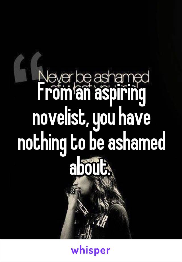 From an aspiring novelist, you have nothing to be ashamed about. 