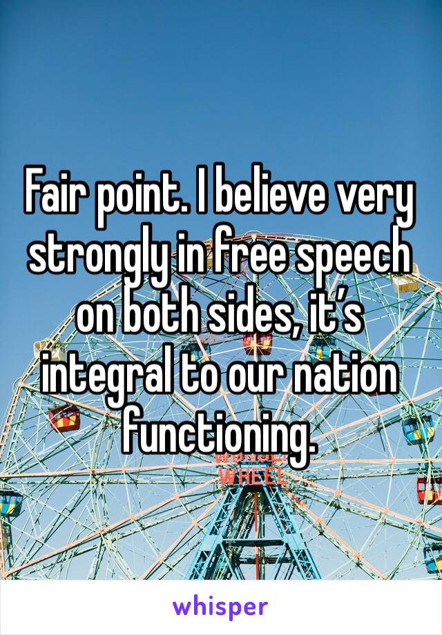 Fair point. I believe very strongly in free speech on both sides, it’s integral to our nation functioning. 