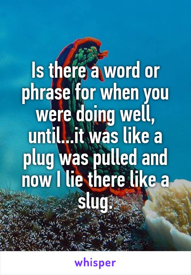 Is there a word or phrase for when you were doing well, until...it was like a plug was pulled and now I lie there like a slug.