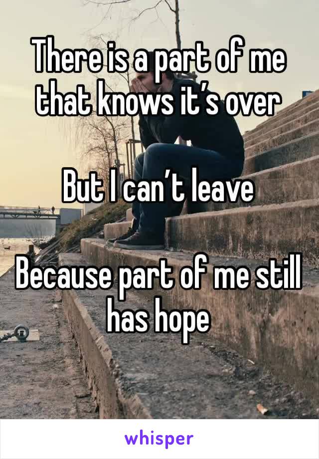 There is a part of me that knows it’s over

But I can’t leave 

Because part of me still has hope