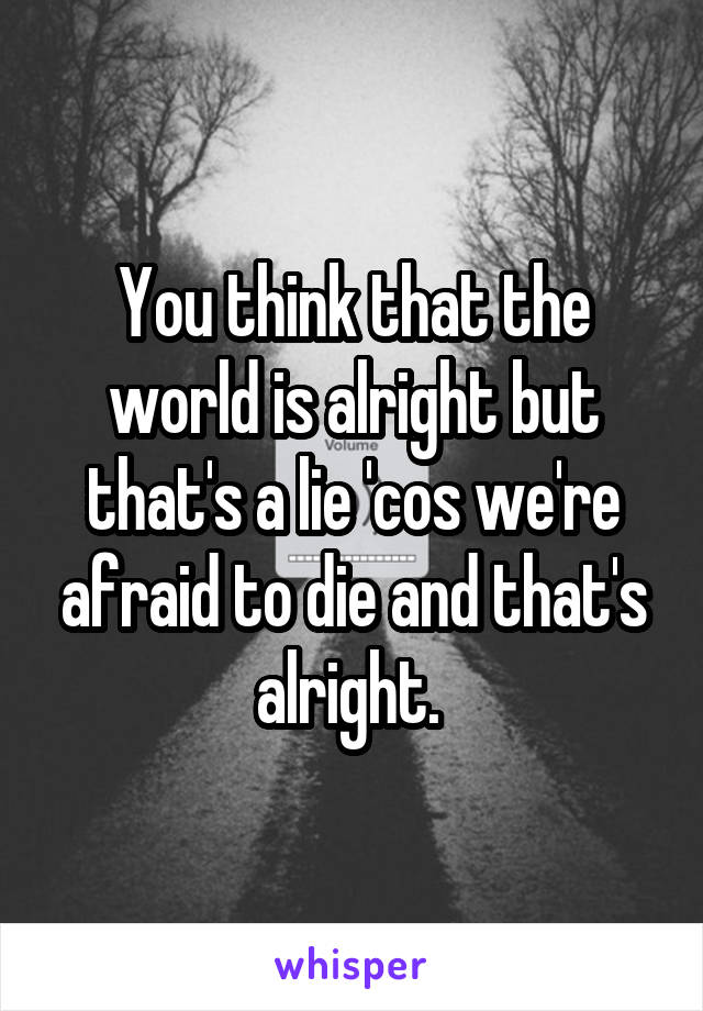 You think that the world is alright but that's a lie 'cos we're afraid to die and that's alright. 