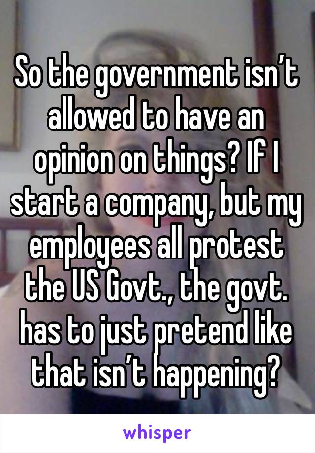 So the government isn’t allowed to have an opinion on things? If I start a company, but my employees all protest the US Govt., the govt. has to just pretend like that isn’t happening?