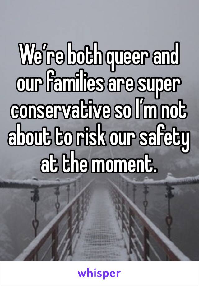 We’re both queer and our families are super conservative so I’m not about to risk our safety at the moment. 