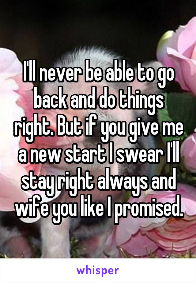 I'll never be able to go back and do things right. But if you give me a new start I swear I'll stay right always and wife you like I promised.