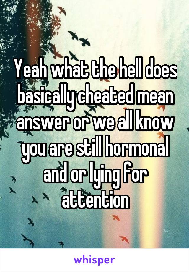 Yeah what the hell does basically cheated mean answer or we all know you are still hormonal and or lying for attention