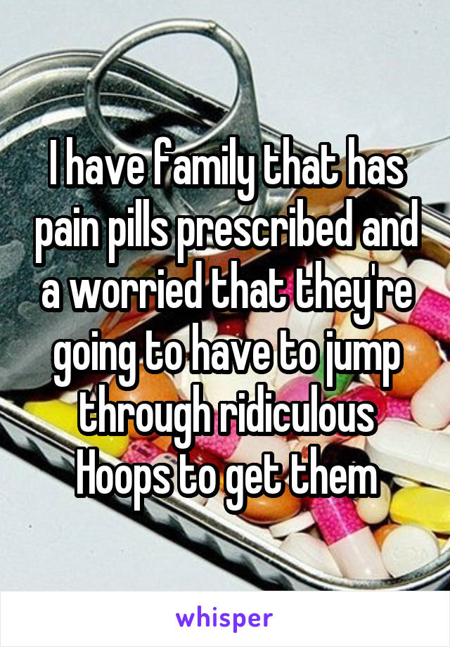 I have family that has pain pills prescribed and a worried that they're going to have to jump through ridiculous Hoops to get them