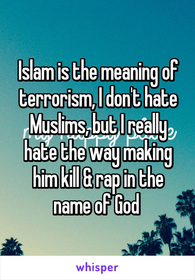 Islam is the meaning of terrorism, I don't hate Muslims, but I really hate the way making him kill & rap in the name of God 