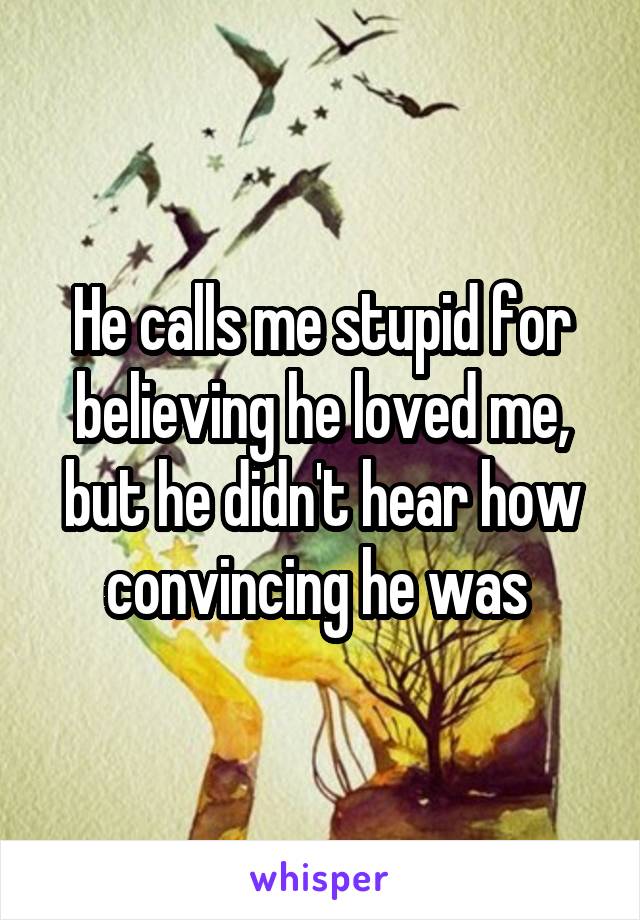 He calls me stupid for believing he loved me, but he didn't hear how convincing he was 