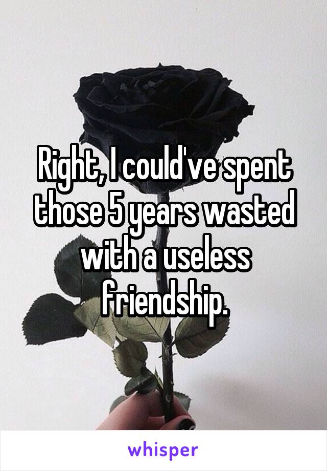 Right, I could've spent those 5 years wasted with a useless friendship.