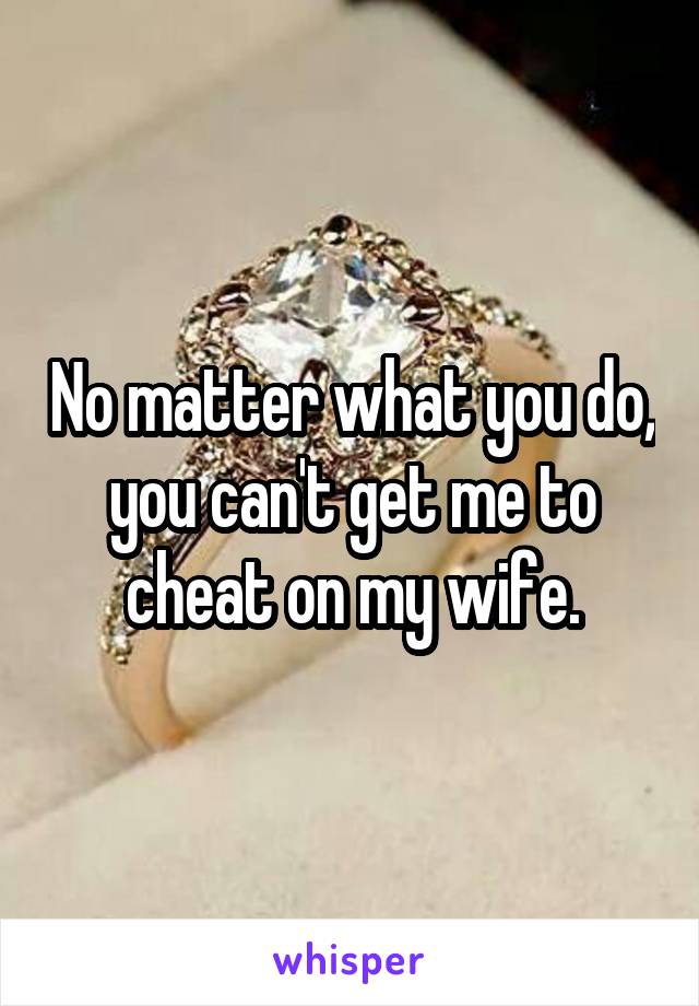 No matter what you do, you can't get me to cheat on my wife.