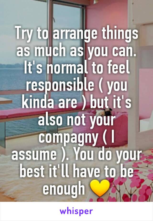 Try to arrange things as much as you can. It's normal to feel responsible ( you kinda are ) but it's also not your compagny ( I assume ). You do your best it'll have to be enough 💛