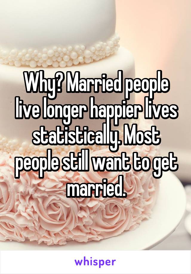 Why? Married people live longer happier lives statistically. Most people still want to get married.