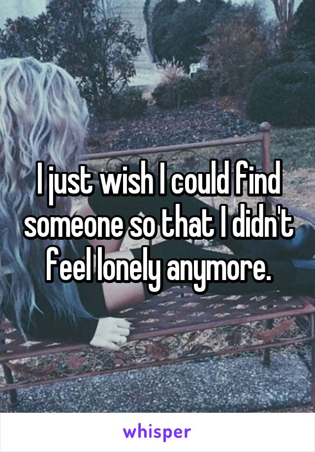 I just wish I could find someone so that I didn't feel lonely anymore.